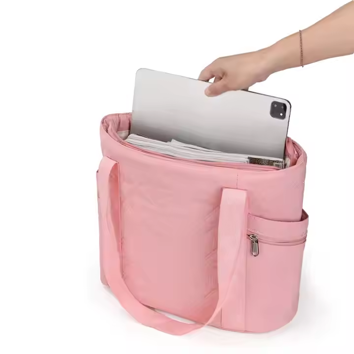 Large Capacity Casual Tote Travel Bag With Diamond Grid Luxury Polyester Shoulder Handbag