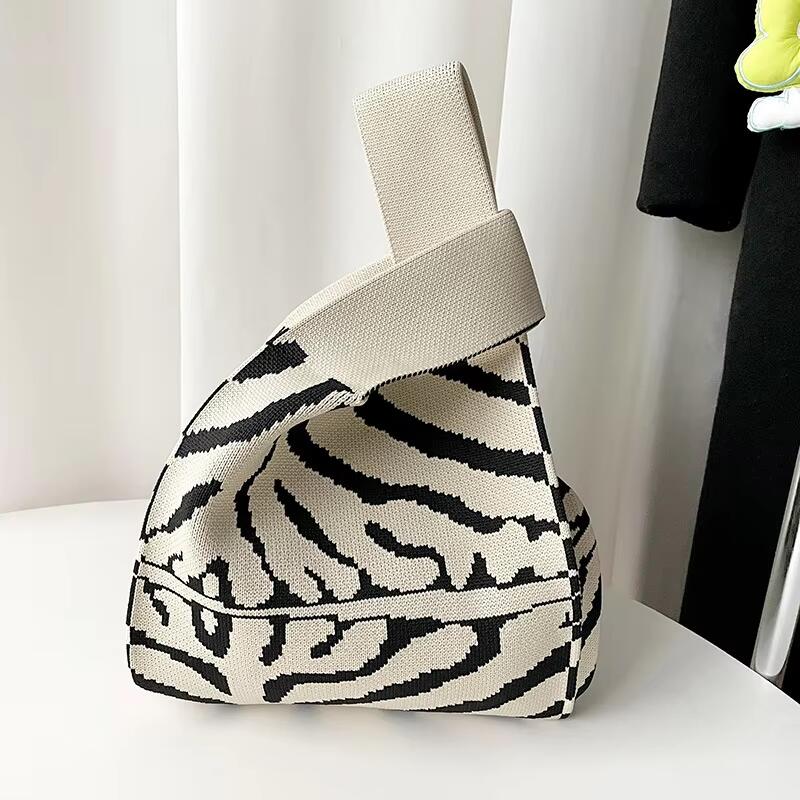 Mini Purse Custom Kids Tote Handbags Polyester Knitted Shoulder Bag Floral Beach Tote Bags for Women