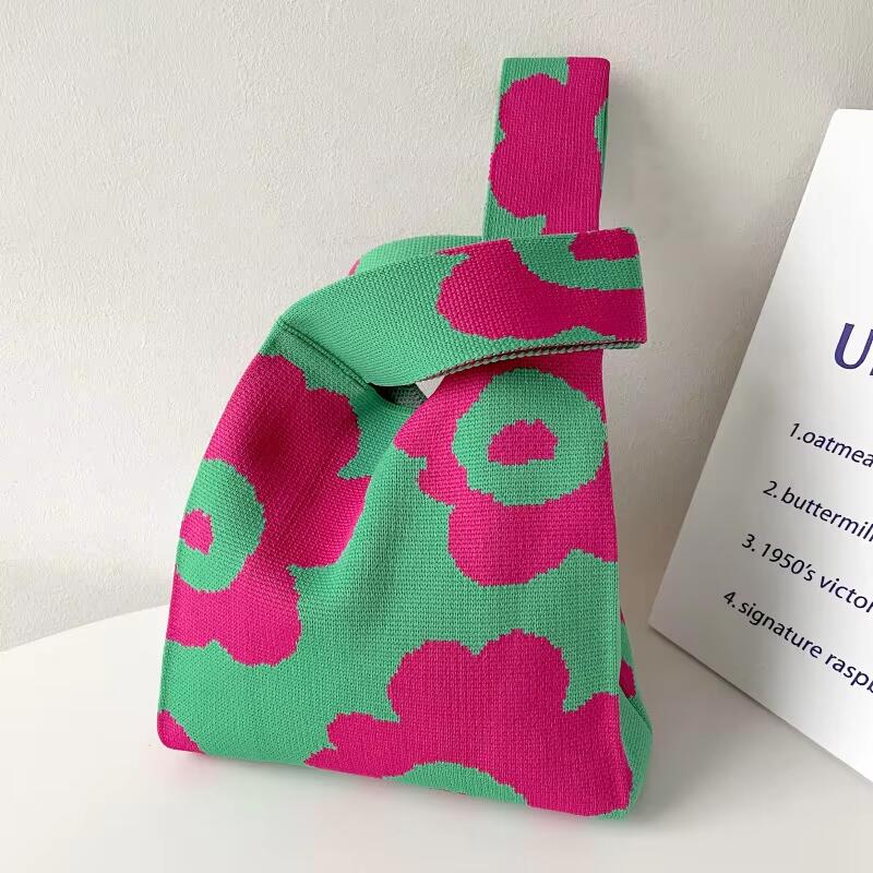 Mini Purse Custom Kids Tote Handbags Polyester Knitted Shoulder Bag Floral Beach Tote Bags for Women