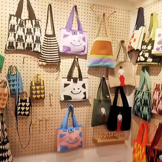 Mini Purse Custom Kids Tote Handbags Polyester Knitted Shoulder Bag Floral Beach Tote Bags for Women