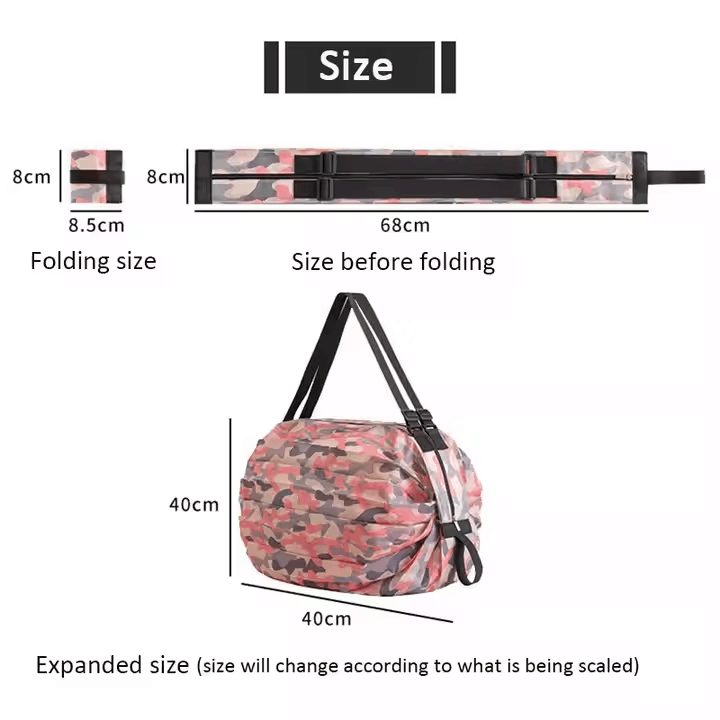 Eco Friendly Drawstring Foldable Grocery Tote Bag Custom Logo Polyester Reusable Shopping Bag With Strap