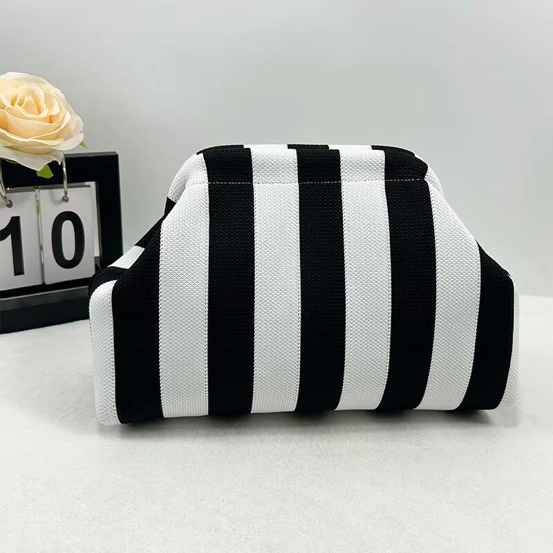 Custom Logo New Women's Striped Knit Handbag For Commuting Chic And Versatile Cloud Design Woven Cosmetic Bag