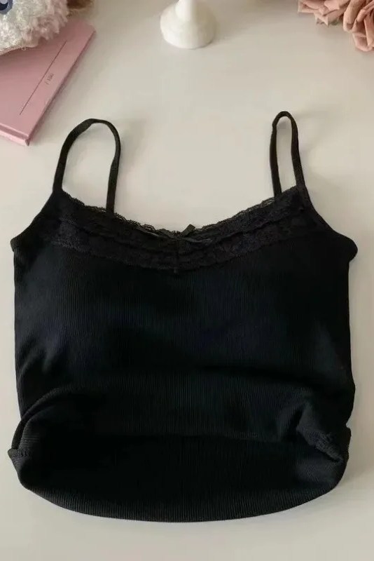 Knitted Crop Top For Women Solid Color Lace Sling Tops Knitwear Tank Top Female Sexy Slim Camisole Sweet Short Beau Back Top