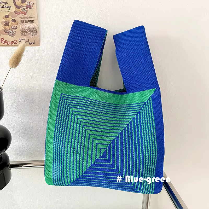 Mini Purse Custom Kids Tote Handbags Polyester Knitted Shoulder Bag Floral Beach Tote Bags for Women