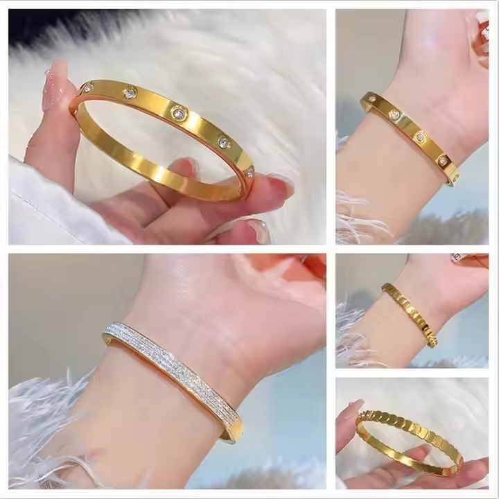 Custom Bangle Fashion Charm Bracelet Mixed Bracelet Gold Zircon Waterproof Stainless Steel Bracelet Jewelry Supplier