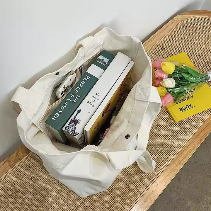 Custom Logo Popular Fashion Heavy Duty Large Personalized Eco Wholesale Shopping Cotton Canvas Tote Bag With Pocket