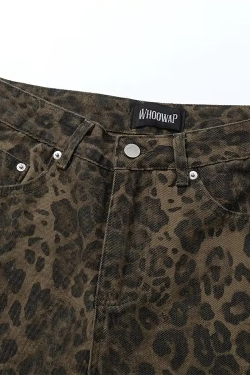 Vintage Leopard Jeans Women Denim Pants Female Oversize Casual Wide Leg Trousers Streetwear Hip Hop Clothes Loose Y2K