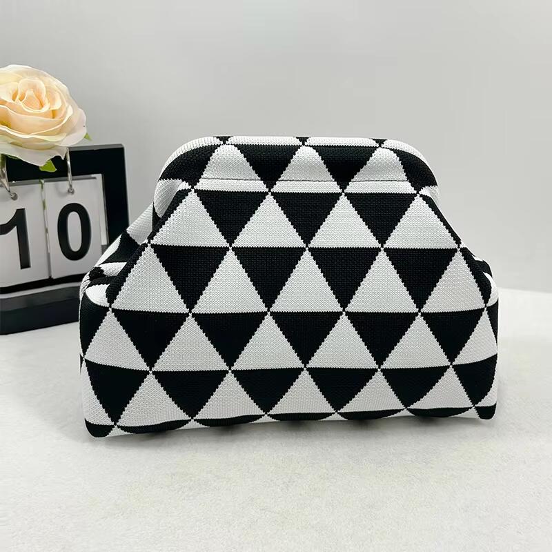 Custom Logo New Women's Striped Knit Handbag For Commuting Chic And Versatile Cloud Design Woven Cosmetic Bag