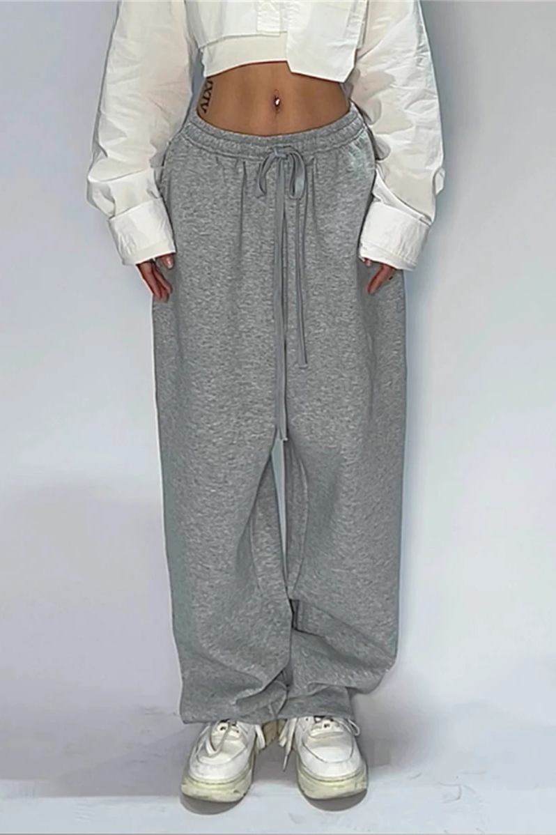 Casual Solid Sweatpants For Women High Waist Lace Up Loose Joggers Pant Classic Baggy Streetwear Female Sport Dance Trouser Y2K