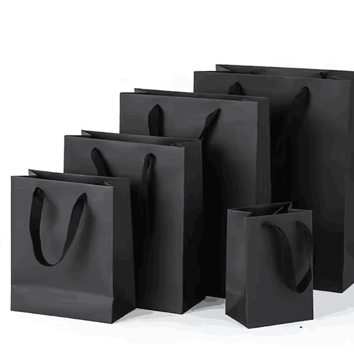 Custom Logo Large Black Matte Laminated Paper Shopping Bag Tote Product Gift Bags for Clothing Store with Your Own Logo