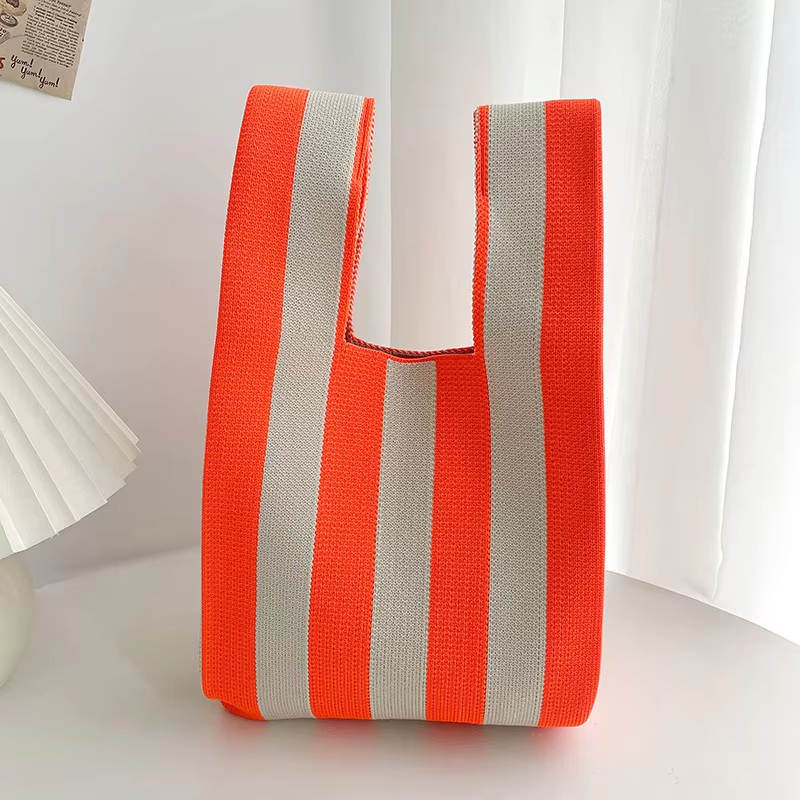 Mini Purse Custom Kids Tote Handbags Polyester Knitted Shoulder Bag Floral Beach Tote Bags for Women