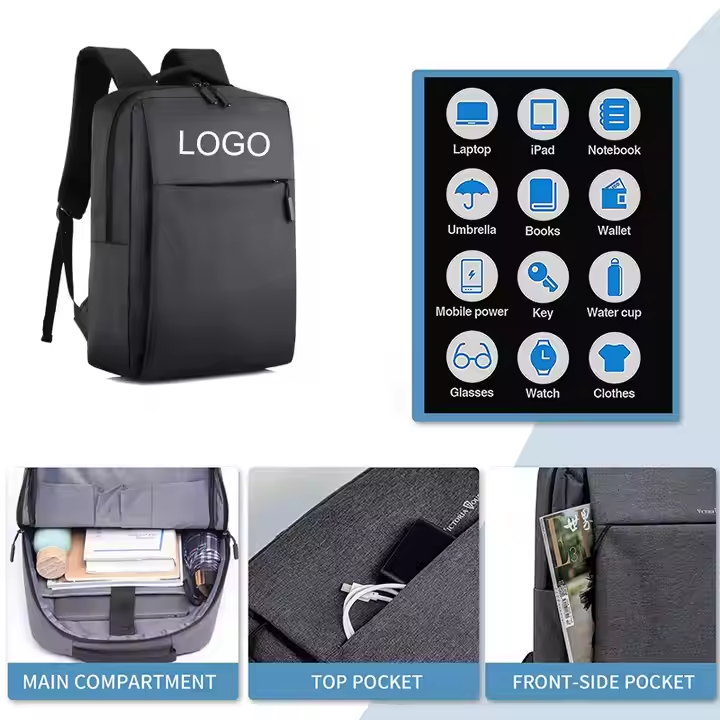 Logo Custom Multifunctional Simple Business Style Travel Bag Waterproof Oxford Leisure Computer Laptop Backpack Bag With USB