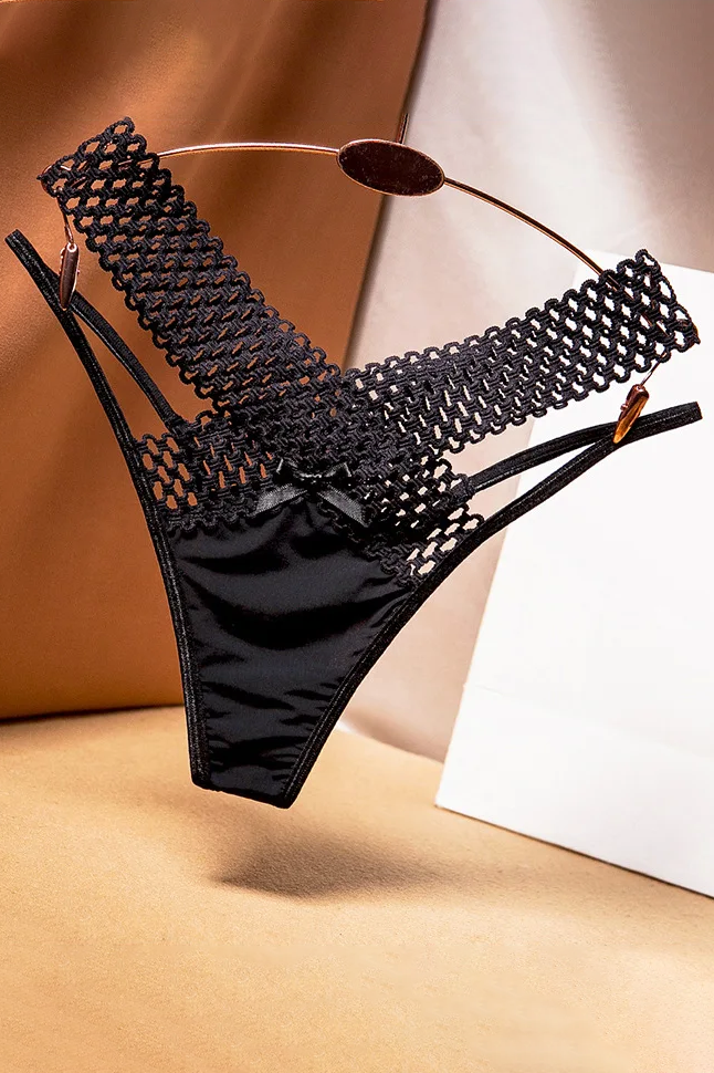 Women's Panties Cross Cut Ice Silk Thong Sports Fashion Perspective Low Waist Ribbons Sexy Lingerie Thongs ﻿