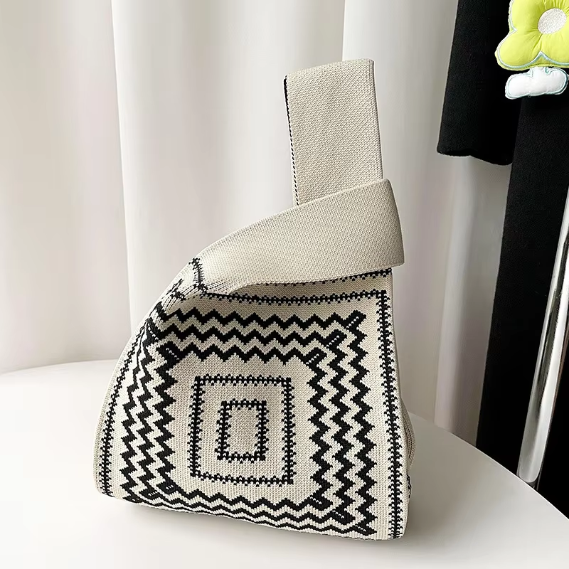 Mini Purse Custom Kids Tote Handbags Polyester Knitted Shoulder Bag Floral Beach Tote Bags for Women