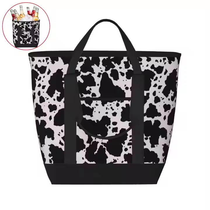 Designer Large Camping Picnic Cow Print Food Travel Shoulder Bag Portable Handbag Lunch Insulated Cooler Tote