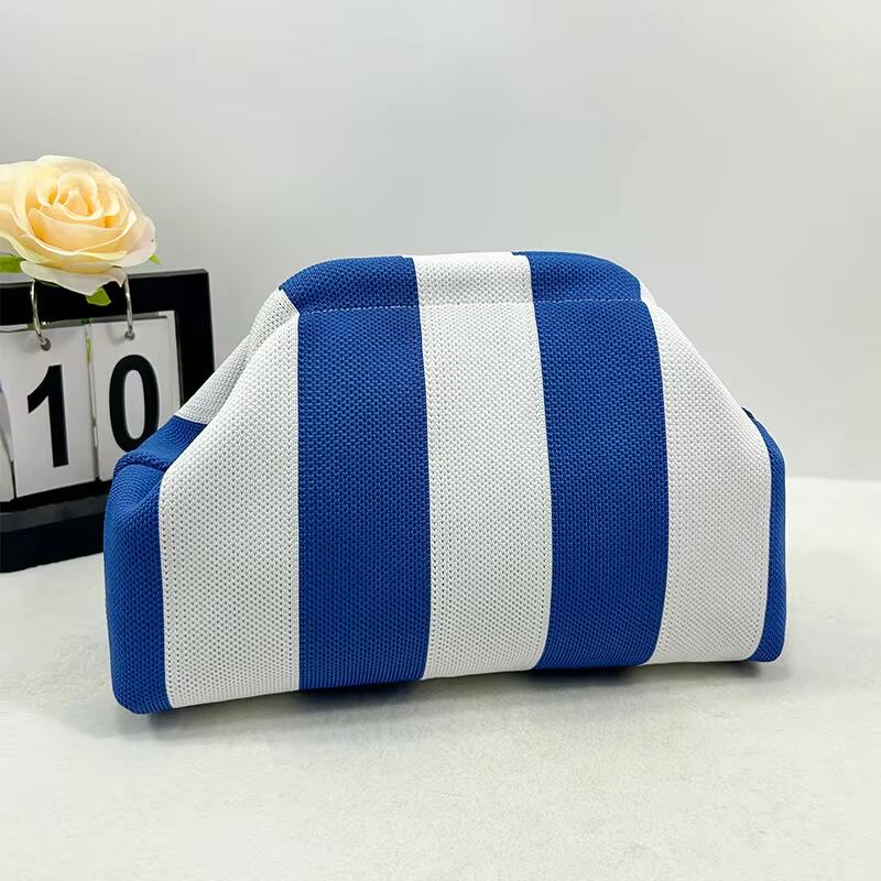 Custom Logo New Women's Striped Knit Handbag For Commuting Chic And Versatile Cloud Design Woven Cosmetic Bag