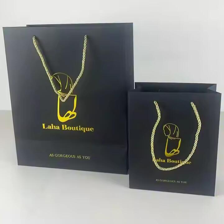 Custom Logo Large Black Matte Laminated Paper Shopping Bag Tote Product Gift Bags for Clothing Store with Your Own Logo