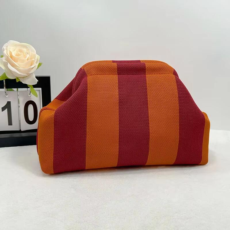 Custom Logo New Women's Striped Knit Handbag For Commuting Chic And Versatile Cloud Design Woven Cosmetic Bag