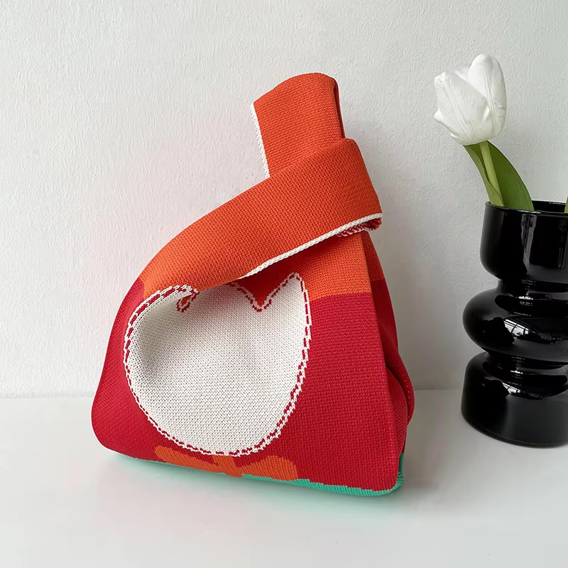 Mini Purse Custom Kids Tote Handbags Polyester Knitted Shoulder Bag Floral Beach Tote Bags for Women