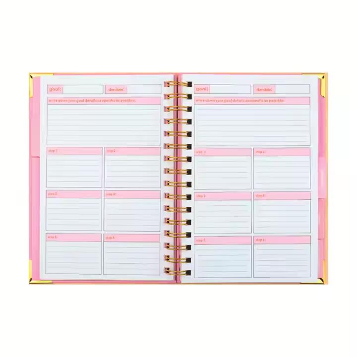 Wholesale Custom Gold Coil A5 Planner Hardcover Organizer Daily Notebook Office Gift Stationery Supplies