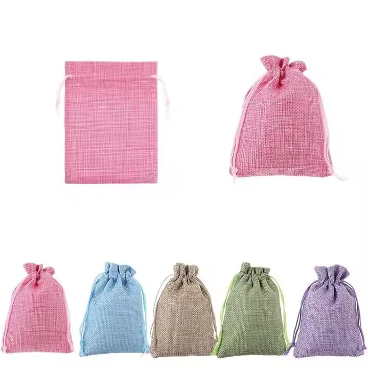 Linen Drawstring Flap Pocket Storage Gift Bag for Candy Wedding Packaging Cross-Border Drawstring Storage Pants Shopping Bags
