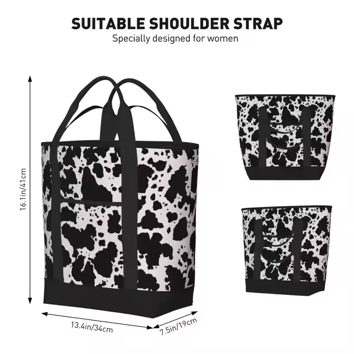 Designer Large Camping Picnic Cow Print Food Travel Shoulder Bag Portable Handbag Lunch Insulated Cooler Tote