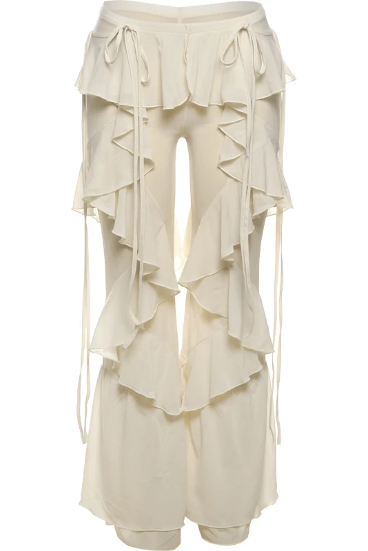 Irregular Tierred Flare Pants Women Y2K Patchwork See Through Summer Hipster Wild Basic Street Trend Classic Trousers