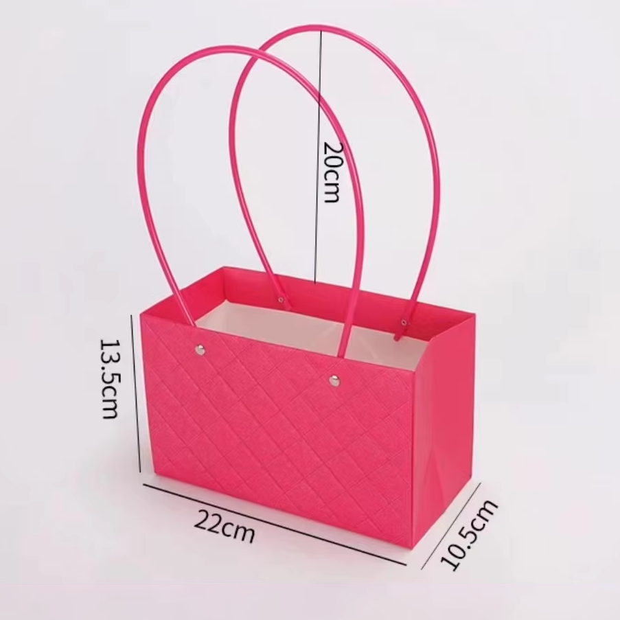 Rectangle Handbag Surface Rhomboid Embossing Waterproof Floral Bouquet Packaging Box Fresh Flower Paper Bag