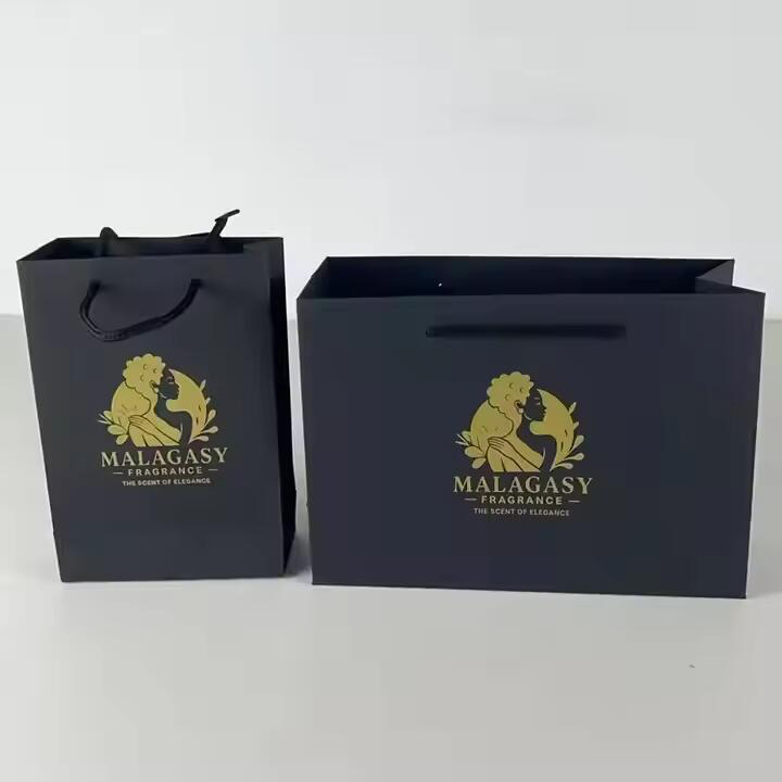 Custom Logo Large Black Matte Laminated Paper Shopping Bag Tote Product Gift Bags for Clothing Store with Your Own Logo