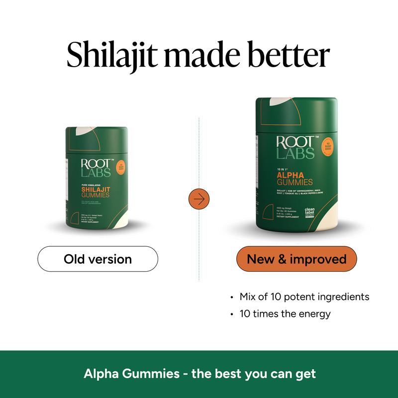 Root Labs 10-in-1 Alpha Gummies – 4000mg Himalayan Shilajit with KSM-66 Ashwagandha, Tongkat Ali & Herbal Blend | 60 Vegan Gummies