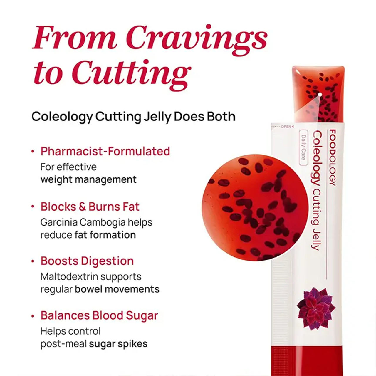 FOODOLOGY Coleology Cutting Jelly – 10-Day Program with Garcinia Cambogia, Chia Collagen & Hyaluronic Acid | Pomegranate Flavor, 10 Sticks (8.81 oz)