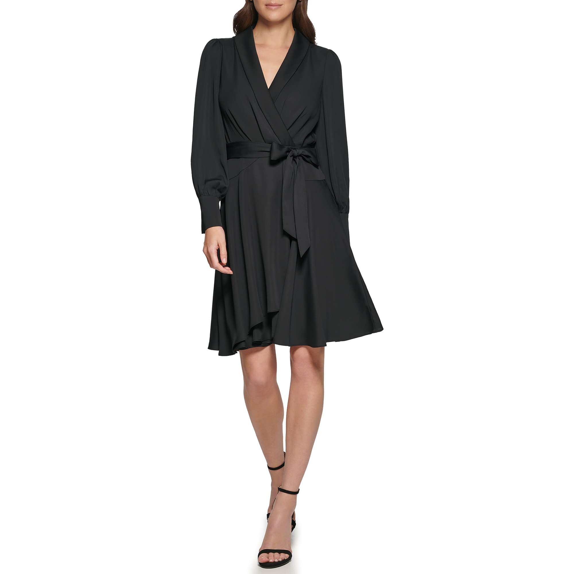 DRESSING Women's Flutter Sleeve Wrap Midi Dress BLACK