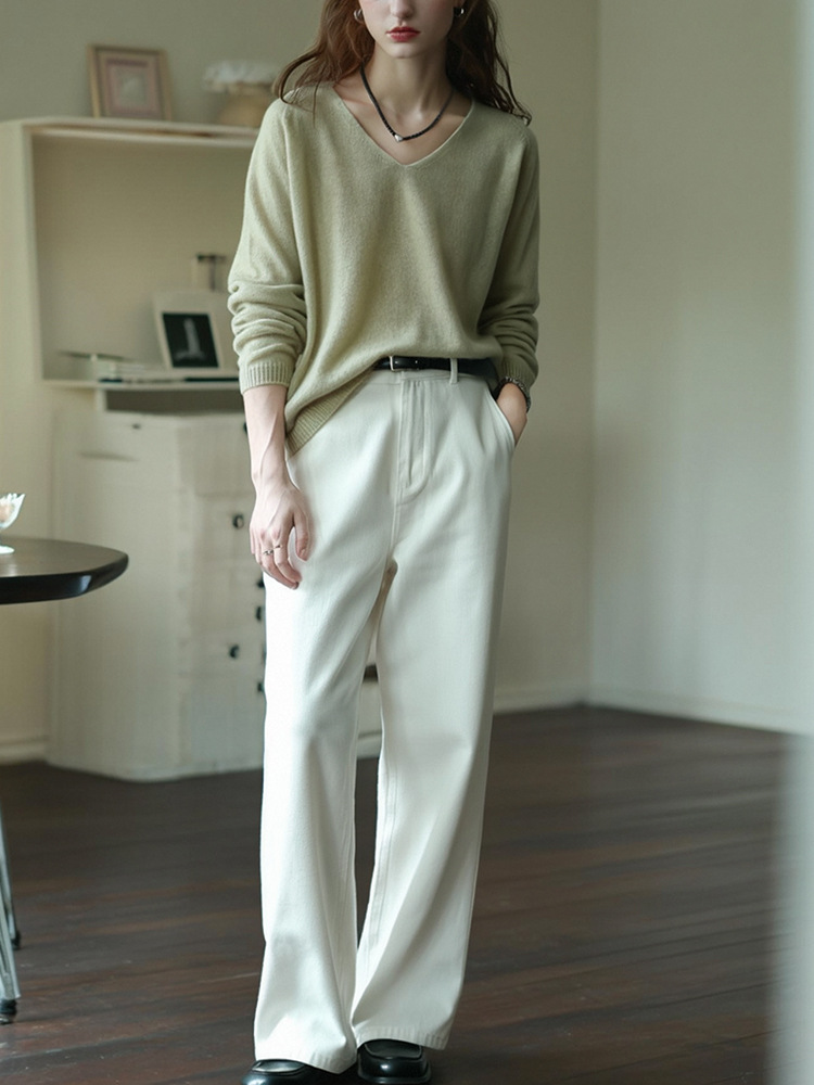 Women's green peach collar sweater