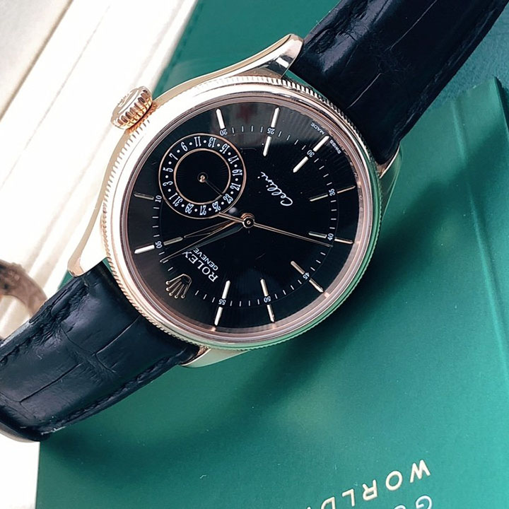 Rolex Cellini Date Watch 39mm rose gold black dial m50515-0011