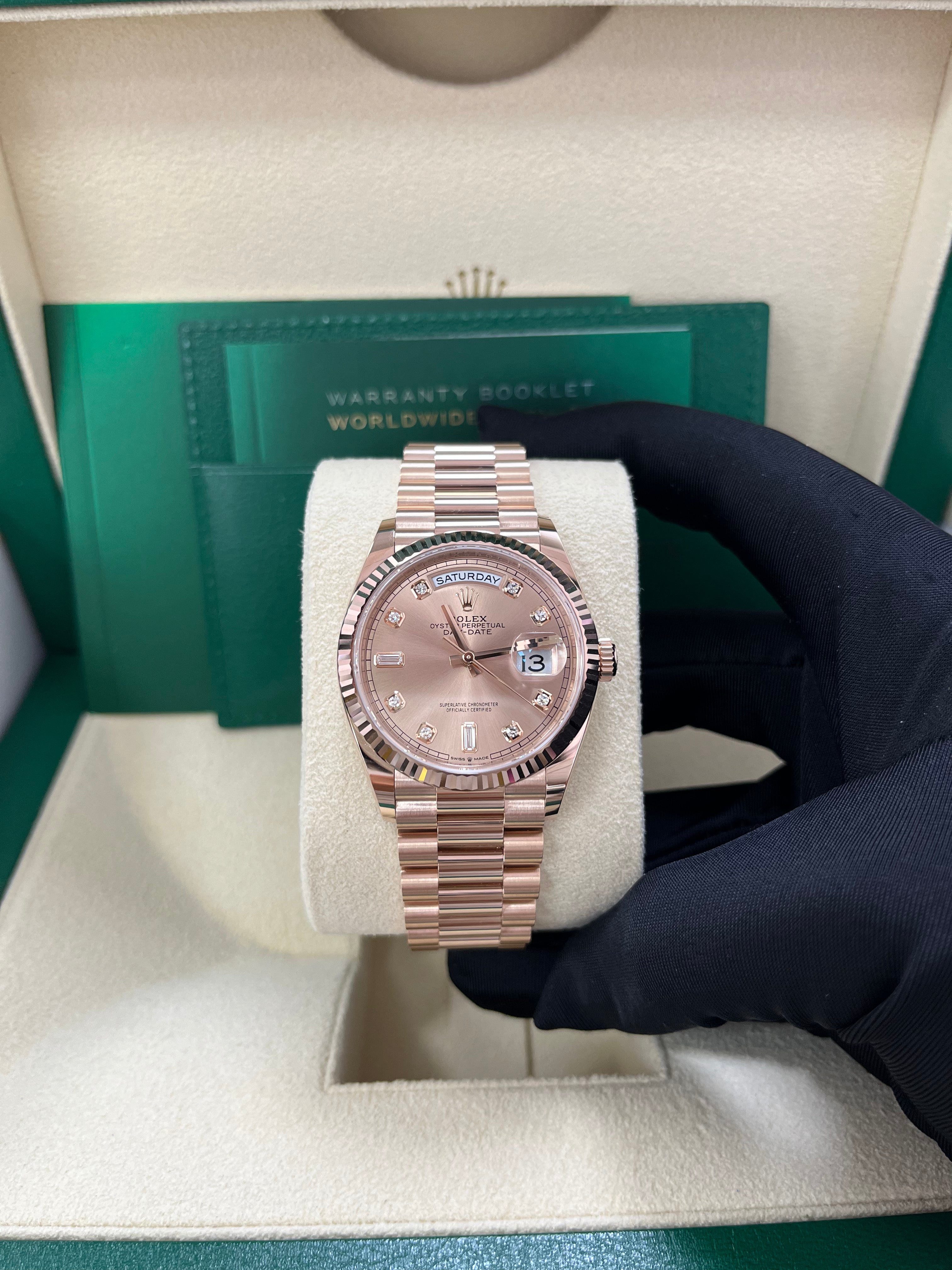 Rolex Day-Date 36 Everose Gold Day-Date 36 Watch - Fluted Bezel - Ros�� Diamond Dial - President 128235