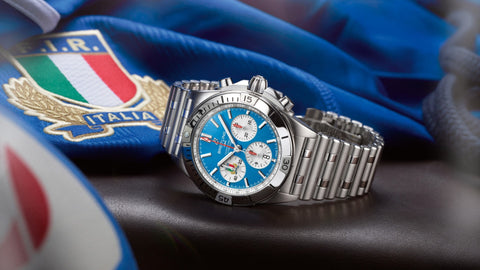 Breitling Chronomat B01 42 Six Nations Italy Blue Dial Silver Steel Strap Watch for Men - AB0134A41C1A1