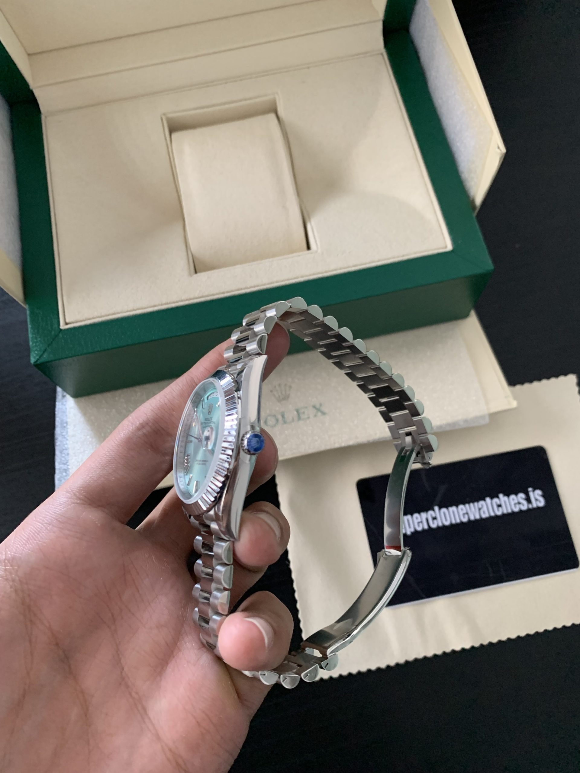 Rolex Day Date 40 Platinum Ice Blue Dial Super Clone