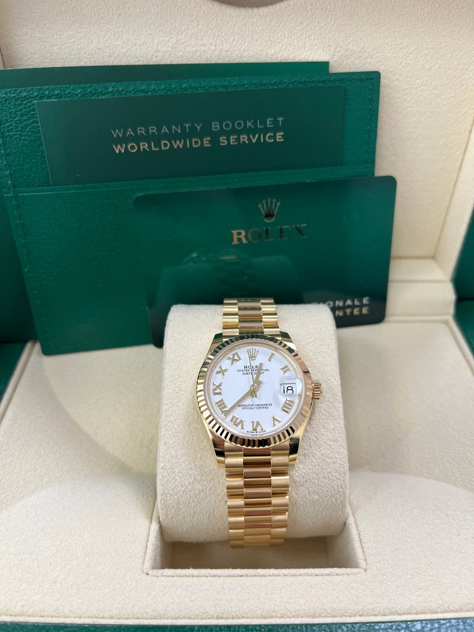 Rolex Datejust 31mm Yellow Gold 278278 White Roman Dial Ladies President Bracelet