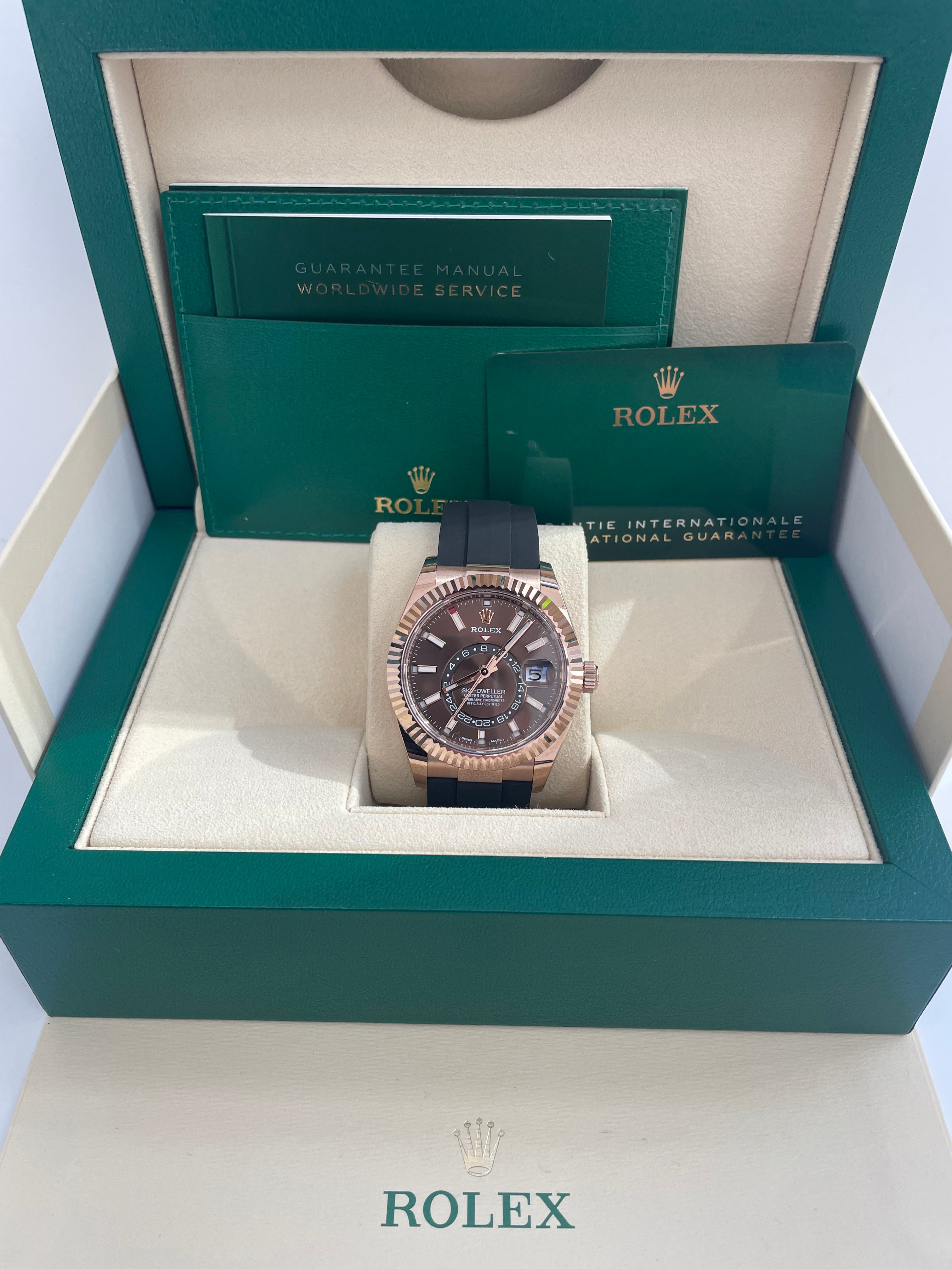 Rolex Sky-Dweller 42mm/ Rose Gold/ Chocolate Index Dial/ Oysterflex Bracelet (Ref # 326235)