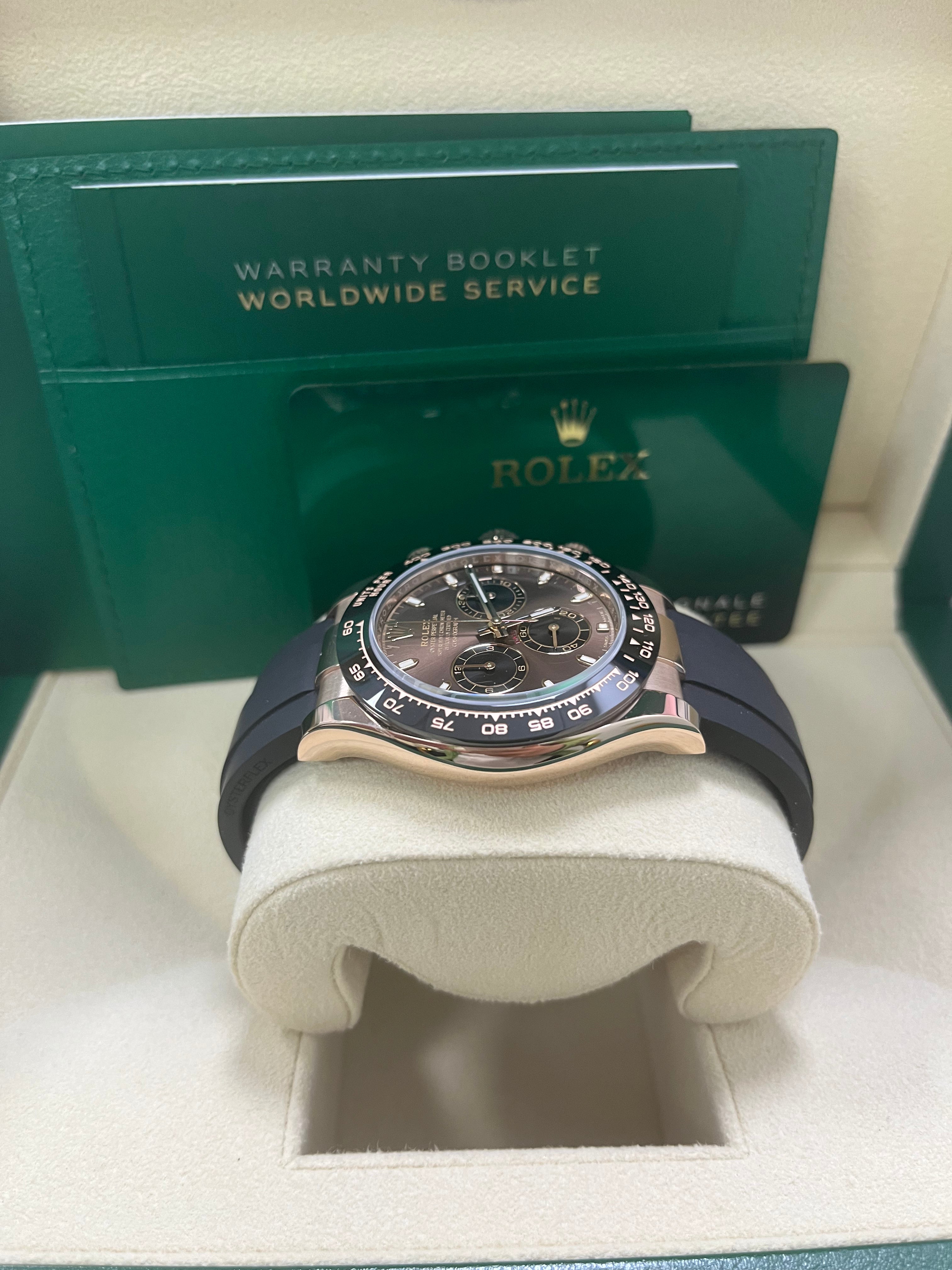 super clone_Rolex Daytona Everose Gold Cosmograph 40 Watch - Chocolate Index Dial - Black Oysterflex Strap (Ref# 116515LN)