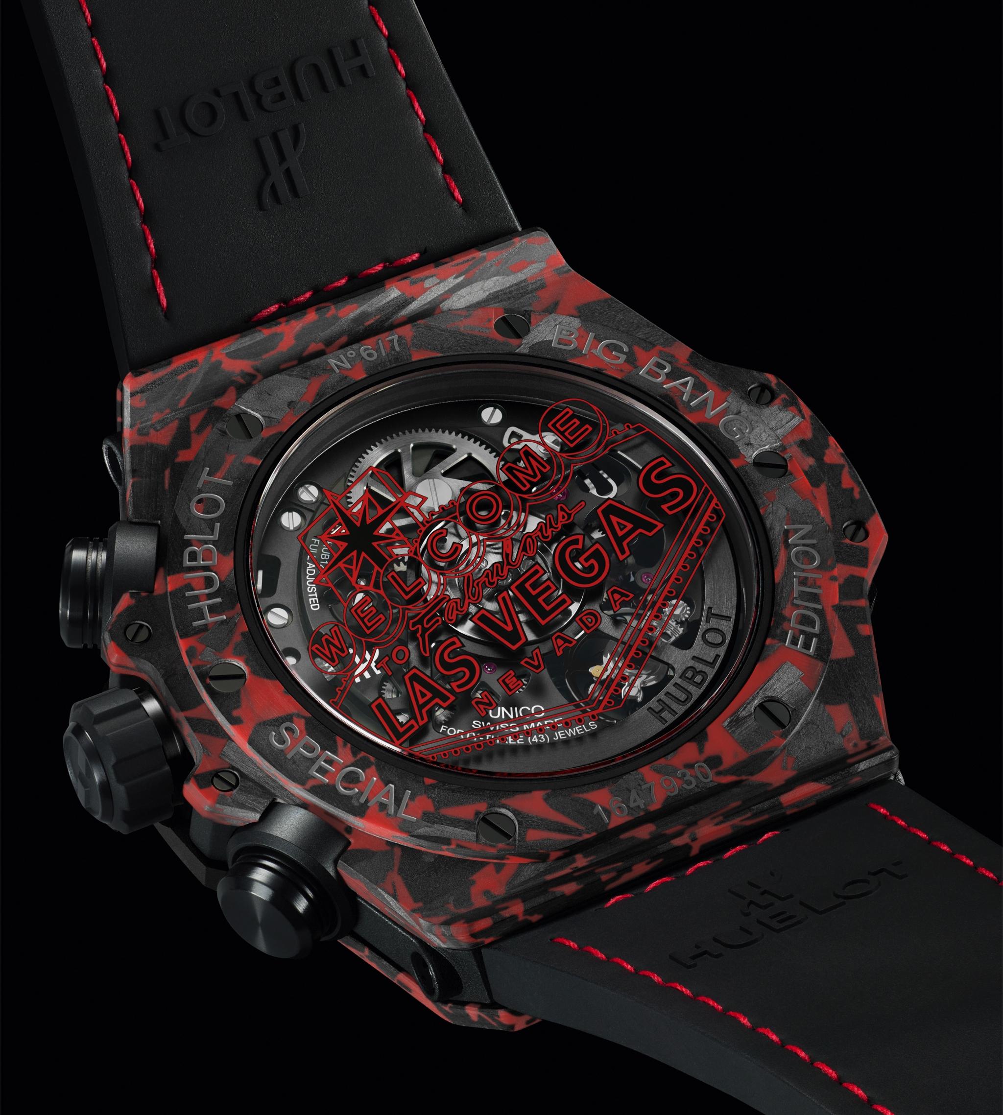 HUBLOT BIG BANG UNICO RED CARBON BLACK DIAMONDS LAS VEGAS BOUTIQUE 44MM