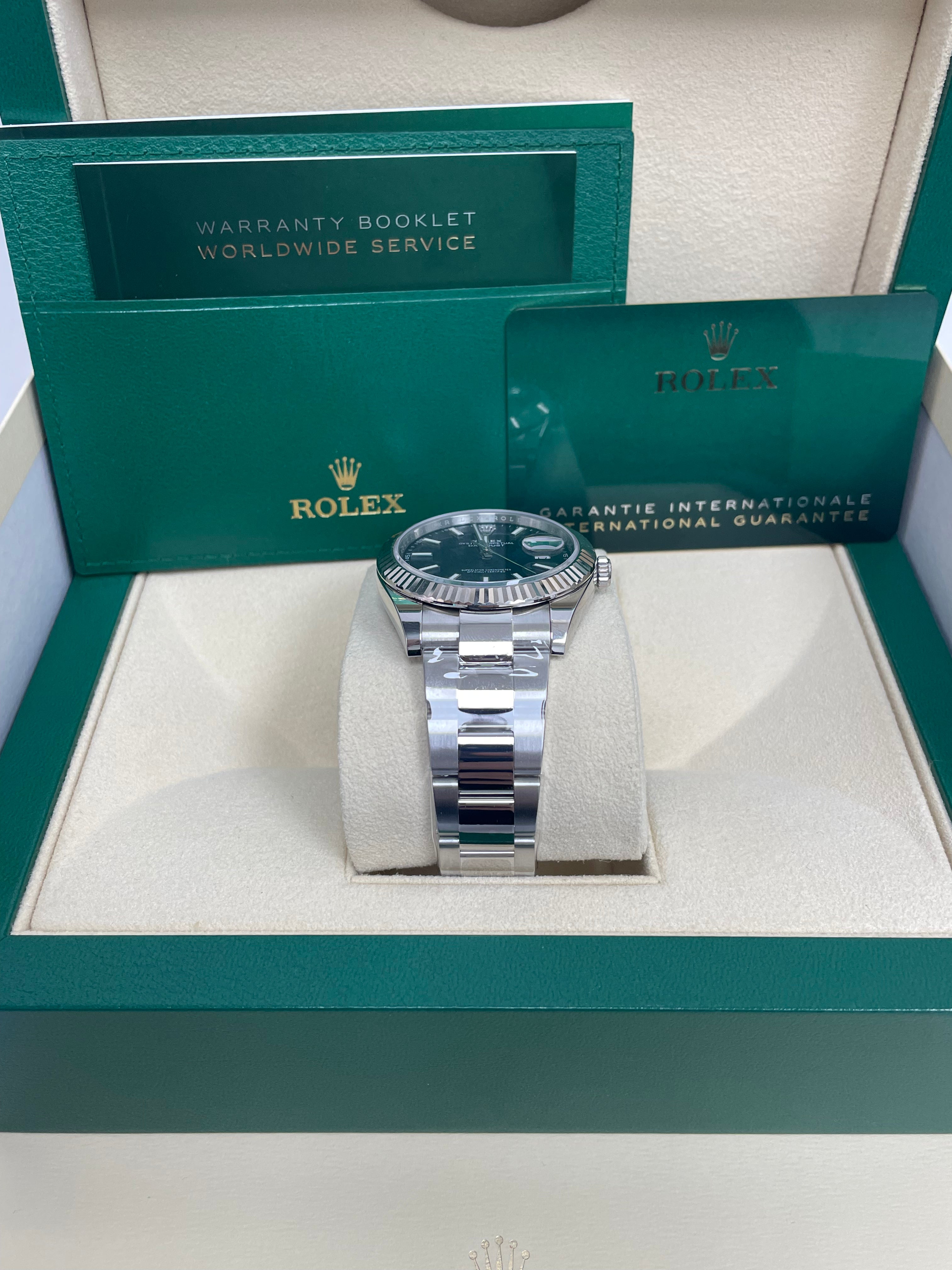 Rolex Datejust 41 White Gold and Steel Blue Index Oyster Fluted Bezel (Ref#126334)