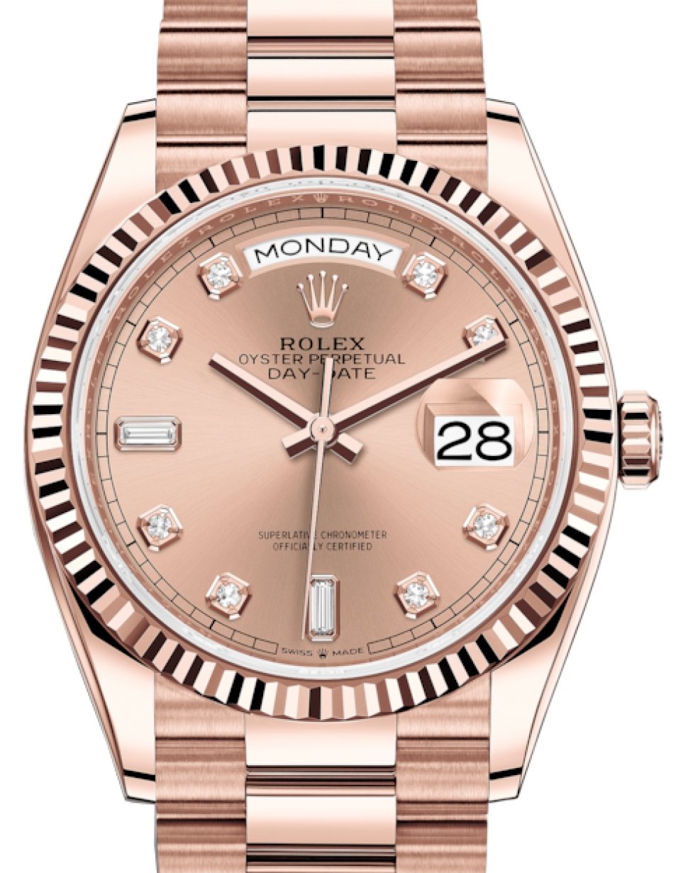 Rolex Day-Date 36 Everose Gold Day-Date 36 Watch - Fluted Bezel - Ros�� Diamond Dial - President 128235