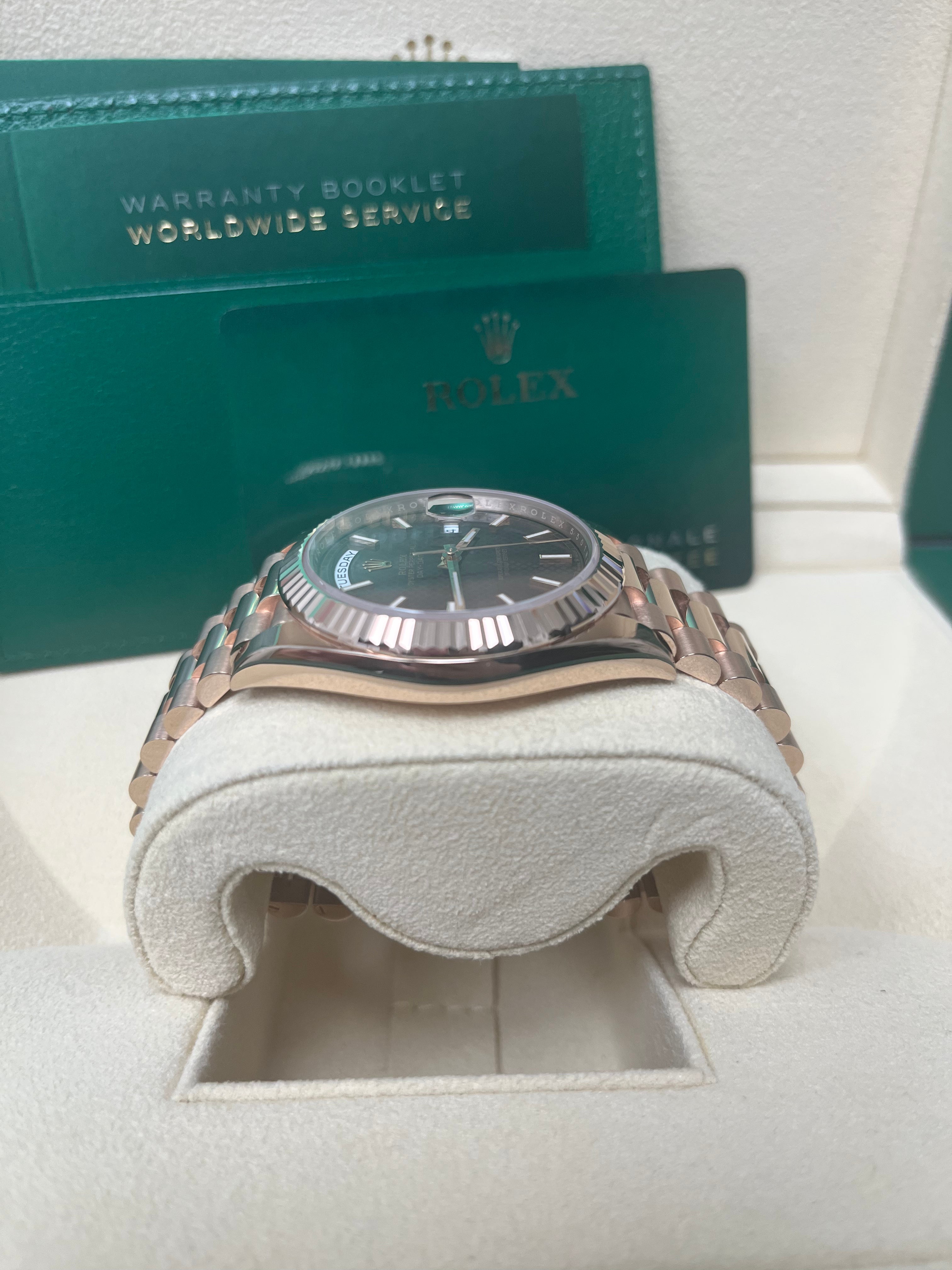 Rolex Day-date 40 Fluted Bezel Chocolate Diagonal Motif Index Dial President Bracelet (Ref # 228235)