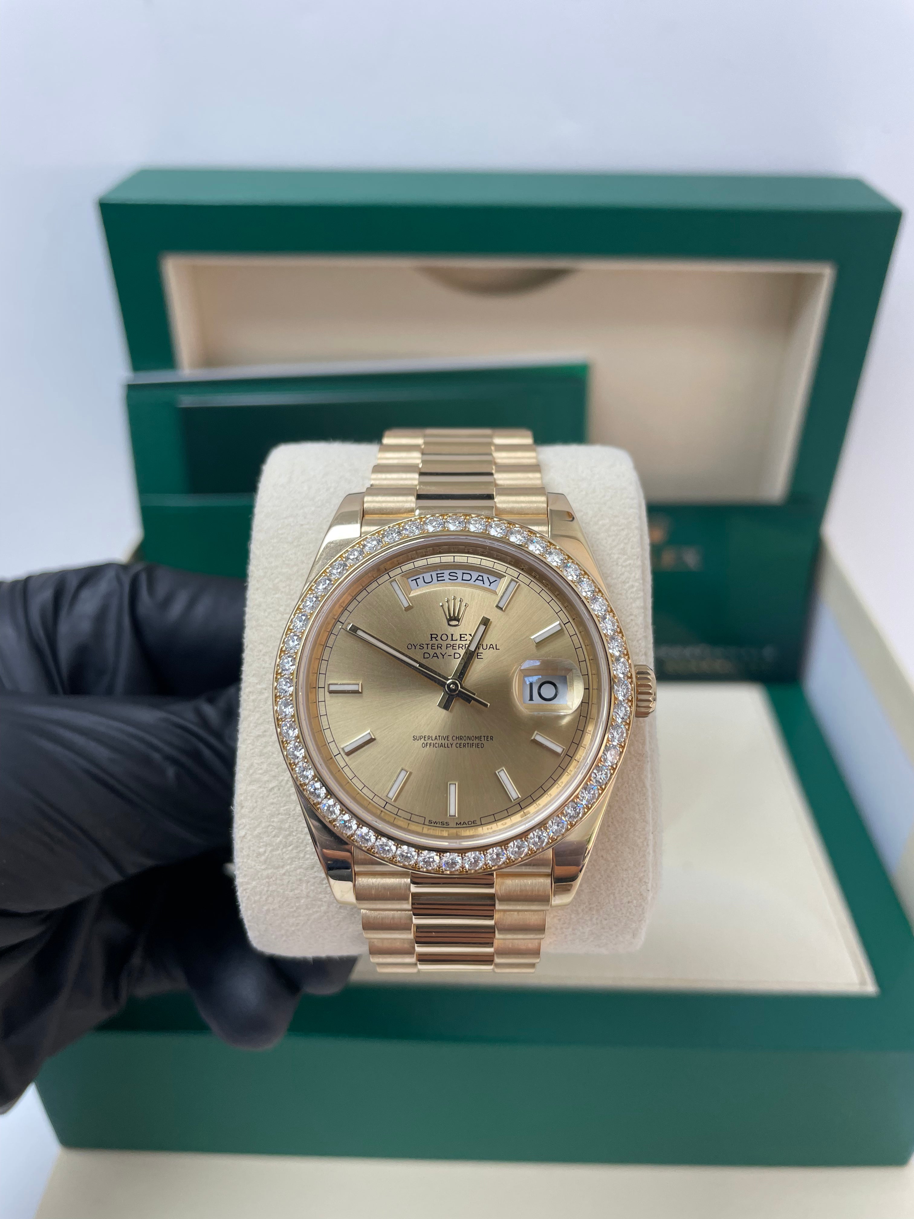 Rolex Yellow Gold Day-Date 40 Watch - Yellow Gold Bezel - Champagne Index Dial - President Bracelet ( Ref# 228348RBR)
