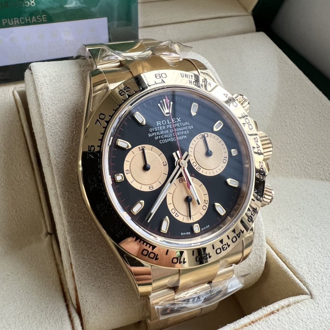 Clean Rolex Daytona 116508 Yellow Gold Black Dial Swiss 4130 Movement Super Replica
