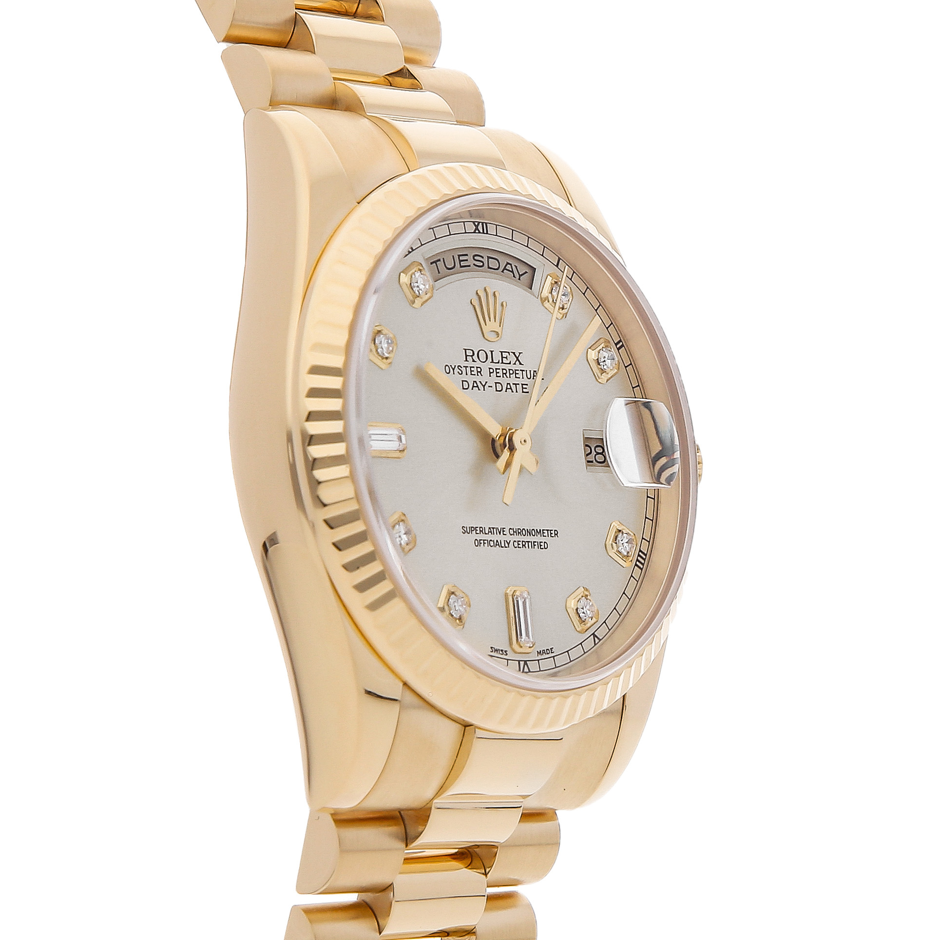Rolex Super Clone Watch : Day-Date YG 118238 SLV DIA PRS
