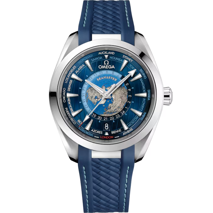 Omega Seamaster Aqua Terra World Time Automatic Chronometer Blue Dial Men's Watch
