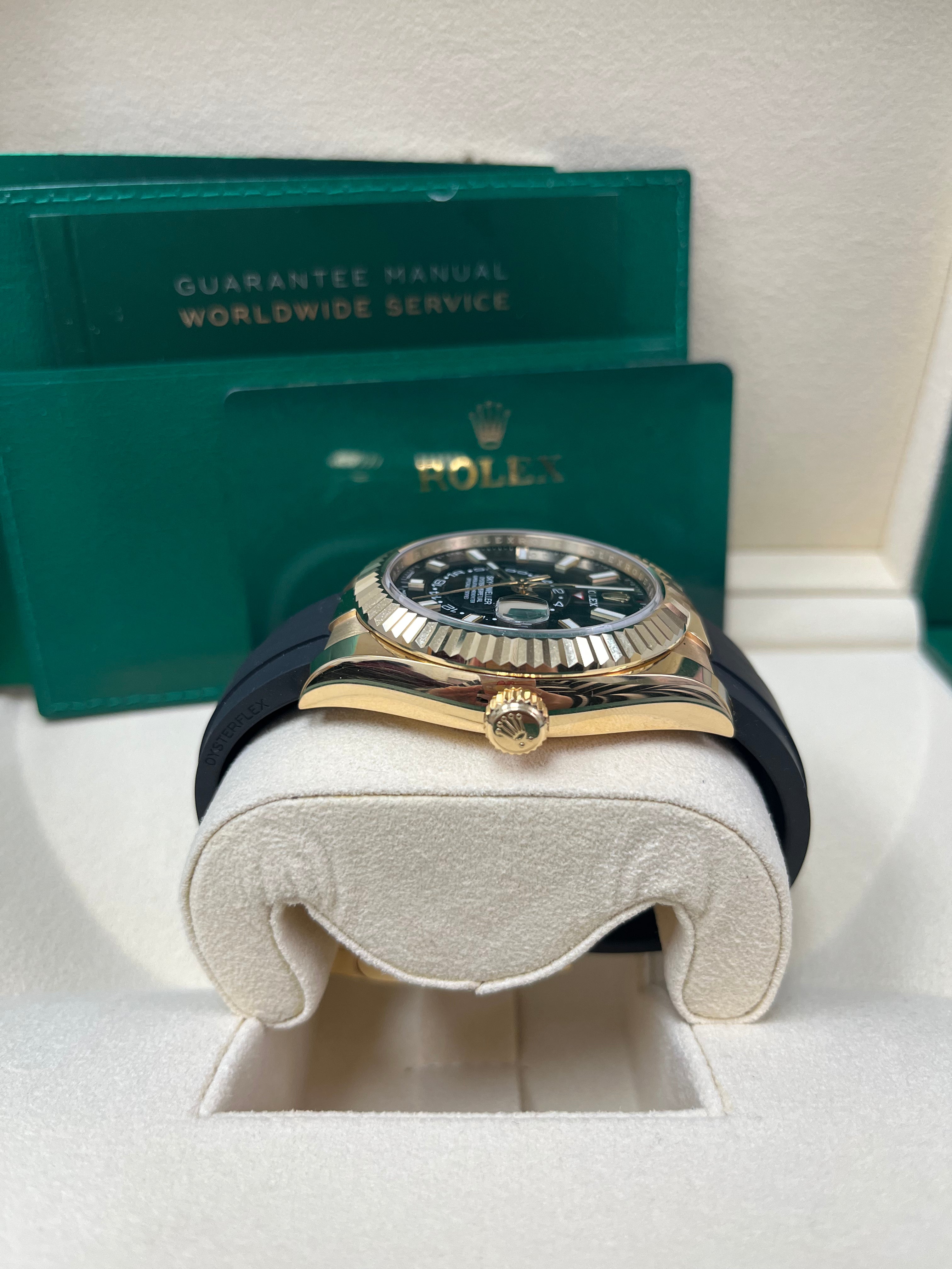 Rolex Yellow Gold Sky-Dweller Watch - Black Index Dial - Oysterflex Bracelet (Ref# 326238)