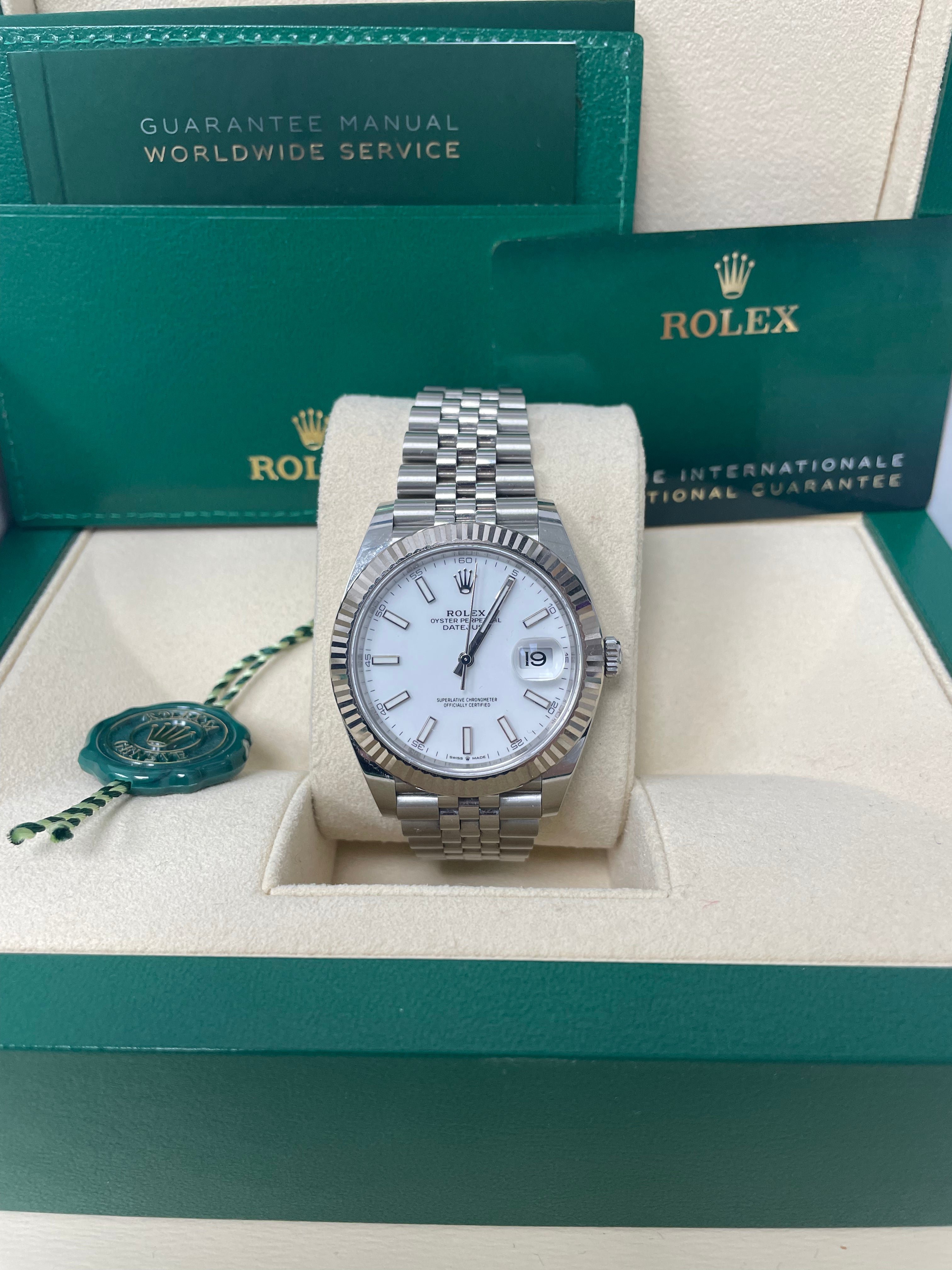Rolex Datejust 41/ Stainless Steel & White Gold/ White Index Dial/ Fluted Bezel/ Jubilee Bracelet (Ref# 126334)